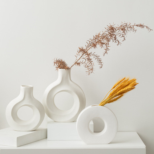 Modern Minimalist Ceramic Vase with Ceramic Flower Pot as a Unique Piece, Circle Ins Round Ceramic Vase, Creative Ceramic Vase, Cross-border Best Selling White Vase