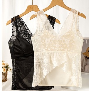 Lace Beautiful Back Sexy Intimates with Breast Pads All-In-One Bra-Free Summer Thin Breathable Seamless Camisole