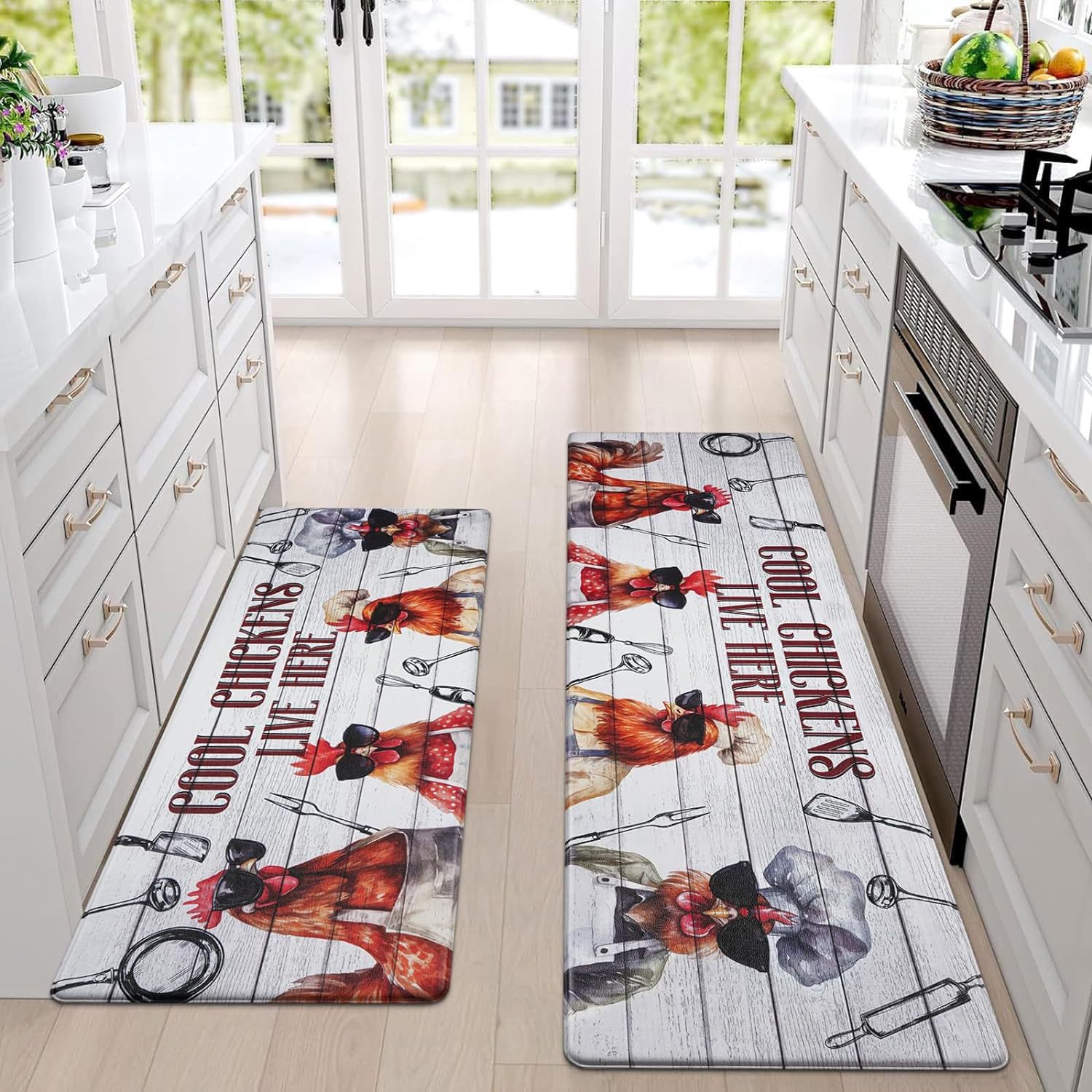 Küchenmatte mit kreativem Hahn-Motiv, ölabsorbierend, schmutzabweisend, für den Hauseingang, rutschfest, pflegeleicht_voghion.com