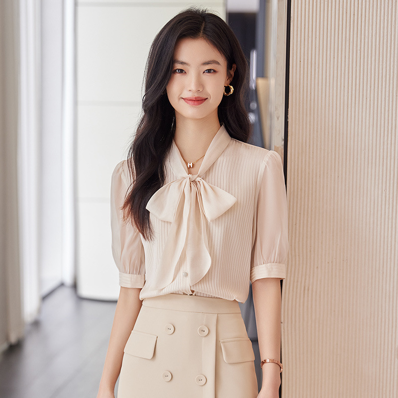 Design summer elegant shiffon fashionable shirt with bow