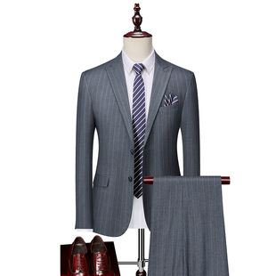 Brand Single Row Two Button Suit suit Created Barge Collar One Piece Suit Classic Grey Stripe Wedding Groom Dress