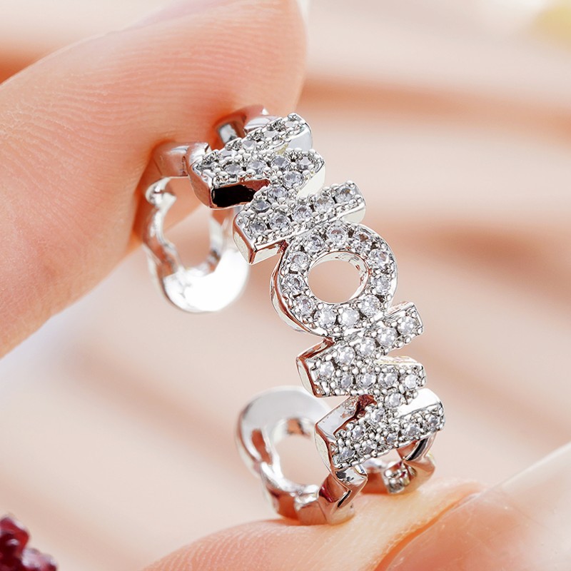 6g Weight Zircon Inlay Material Open Rings Classification Adjustable Ring Size 1 Piece Quantity Daily, Street Occasion Copper Material Letter, Heart Shape Pattern Women's Gender Inlay Design Shiny Style Shiny Letter Heart Shape Copper Inlay Zircon Open Rings 7