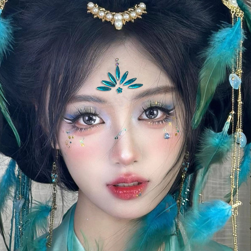 Eye Makeup, Ancient Style Pearl Veneer Makeup, Han Dynasty Flower Eyebrow Stickers, Stage Performance Face Stickers, Broken Diamond Tear Diamond Face Stickers