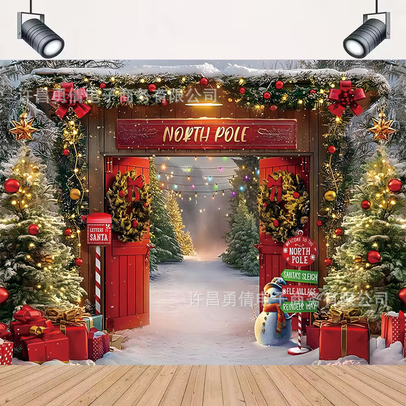 Cross-border New Red Warehouse Door Winter Snow Photography Background Cloth Christmas Party Decoration Props Banner Hanging Cloth Cross-border New Red Warehouse Door Winter Snow Photography Background Cloth Christmas Party Decoration Props Banner Hanging Cloth