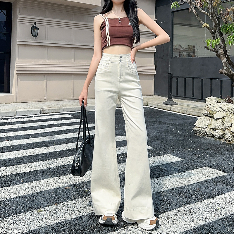 Off-White Flared Jeans for Women, Spring and Autumn 2026 New Popular High-Waisted Loose Fit Petite Bell-Bottom Pants for Women