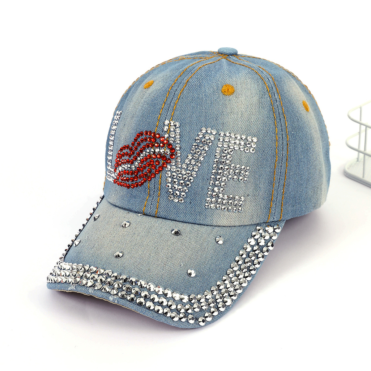 Gorra de béisbol de diamantes de imitación de mezclilla de estilo coreano para mujer sombrero de Sol de primavera y verano