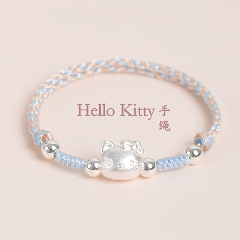Hello Kitty, плетёный детский серебряный браслет ручной работы для друзей, для младших школьников, серебро 925 пробы, подарок на день рождения