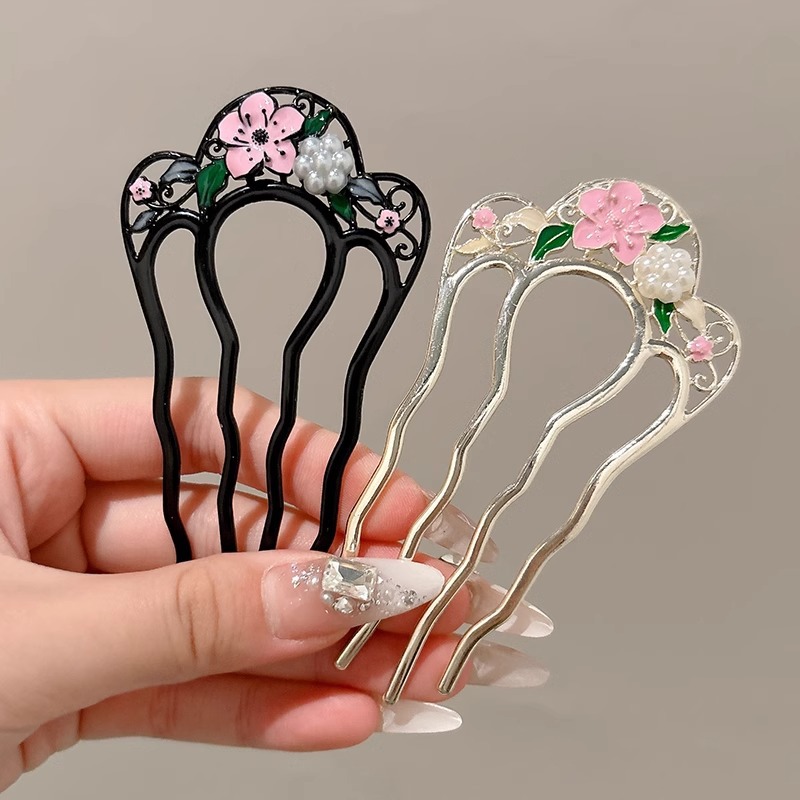 Perla temperamento disco de cabeza detrás de cuatro dientes peine nuevo estilo chino en forma de U pinzas de cabello 2024 nuevo tocado de gama alta