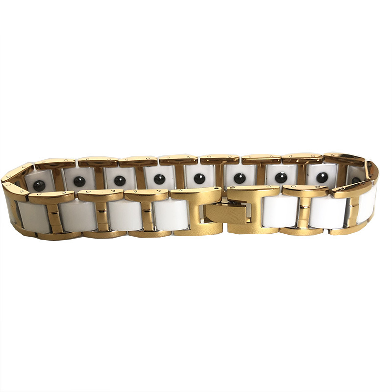 La Nueva joyería europea y americana enumeró el oro de acero Titanium con la vieja pulsera magnética de los hombres de cerámica blancos de moda de la pulsera de los hombres