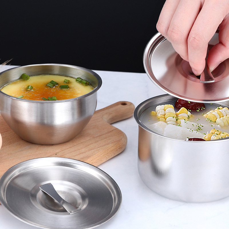 Stainless Steel Steamed Egg Bowl Baby Food Supplement Bowl with Lid Stew Bowl Household Thickened Steamed Egg Bowl Cross-border