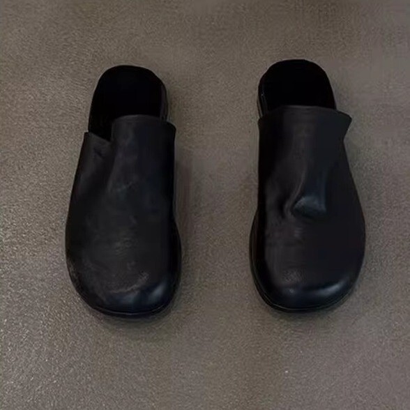 Sheepskin Version ~ Retro Genuine Leather Soft-Soled Toe-Cap Sandals for Women, Casual and Versatile, Simple Outer Wear Half-Slippers