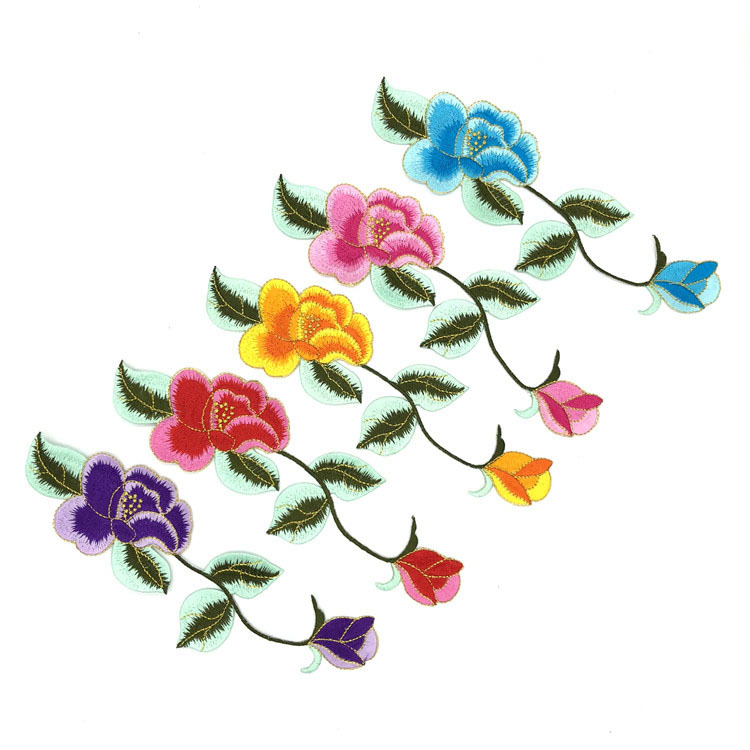 牡丹花刺绣布贴舞蹈服装饰辅料背胶补丁贴外套修饰贴花厂家直供