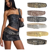 Y2k美式复古朋克风宽腰带女气眼铆钉多孔设计感皮带装饰百搭