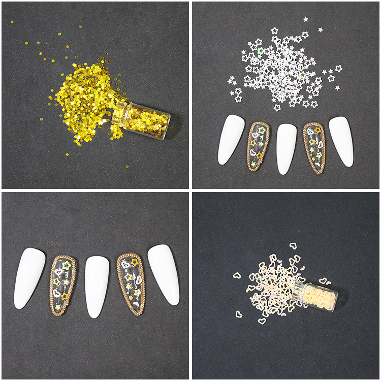 DIY48 color botella de vidrio brillo lentejuelas decoración de uñas al por mayor perla bola de acero amor pieza mixta joyería de uñas