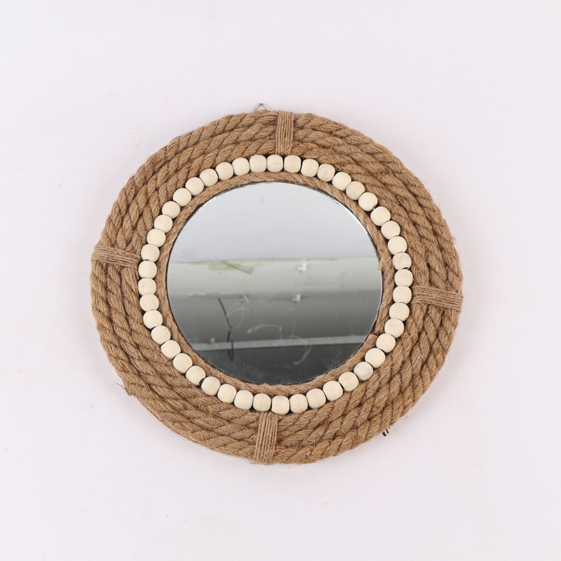 Personalizado Amazon red red ins espejo tejido de cuerda de cáñamo espejo redondo de alojamiento residencial pared interior colgante espejo de maquillaje