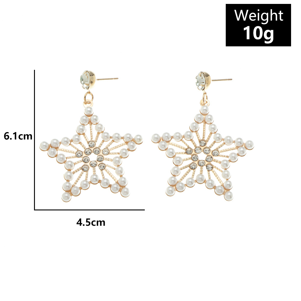 Simple Metal Diamond Inlaid Pearl Pentagram Geometric Earrings display picture 2