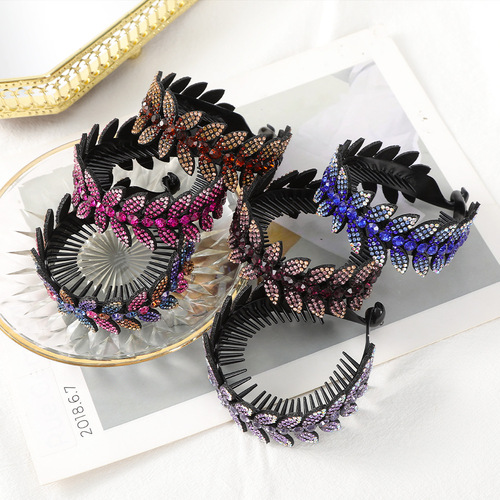 Marble hair accessories rhinestone olive leaf hair curler headwear women's hair clip professional flower hairpin twist clip full diamond ponytail clip