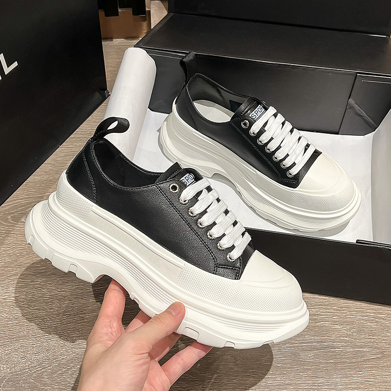 Thick-soled small white shoes women's 2023 new muffin shoes genuine leather canvas shoes casual velvet shoes all-match daddy shoes