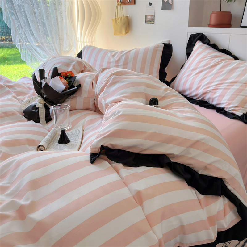 Ins French Good-looking Pure Washed Cotton Bed Sheet Three-piece Set