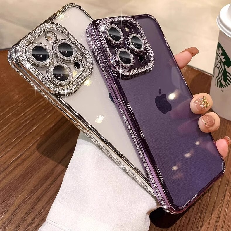 iPhone16 携帯電話ケースに適した透明電気メッキエッジドリル Apple 17promax 保護カバー新しい 1514 シリコーン|undefined