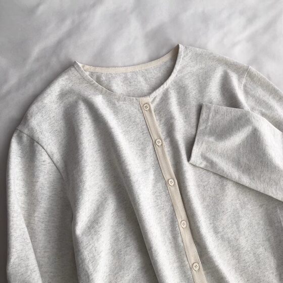 cost-effective! Niche Korean Color-block Placket Design Simple Cotton Long-sleeved Slim-fit Casual Cardigan Top