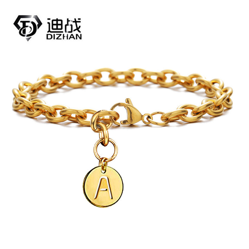 European and American fashion simple stainless steel 26 initial initial letter tag charm bracelet men and women gift