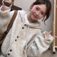 连帽毛衣开衫女秋冬季加厚韩系穿搭宽松慵懒风软糯针织衫外套上衣