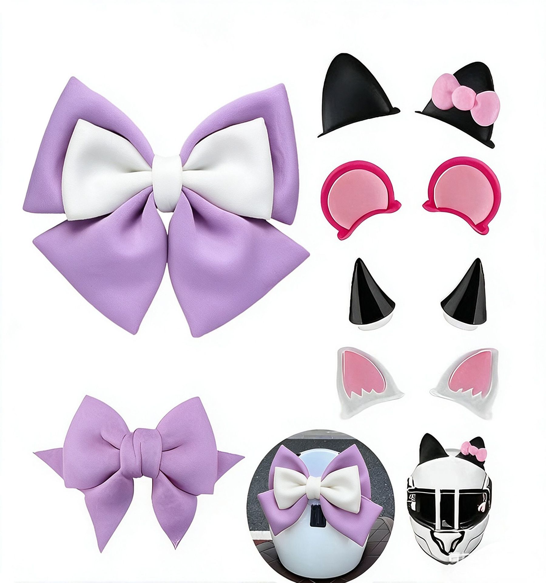 Bow Tie Electric Vehicle Motorcycle Decorative Helmet Accessories Rear Accessories Horn Cat Ears Devil Wings Set