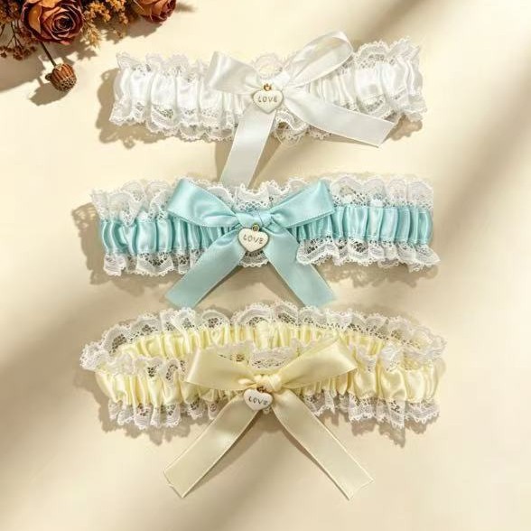 European and American Lace Bridal Garter Belt, Heart-Shaped Bow Garter Belt, Blue Leg Ring Bridal Wedding Accessory Garter Belt