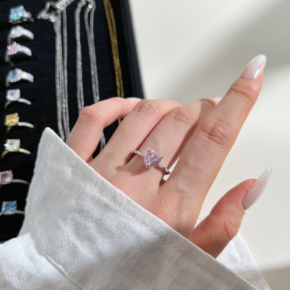3g Weight Zircon Inlay Material Rings Classification 1 Piece Quantity Daily Occasion 925 Sterling Silver Material Heart Shape Pattern Women's Gender Plating Design Elegant Style 925 Sterling Silver Zircon Heart Shape Rings 925 Sterling Silver Rings 34