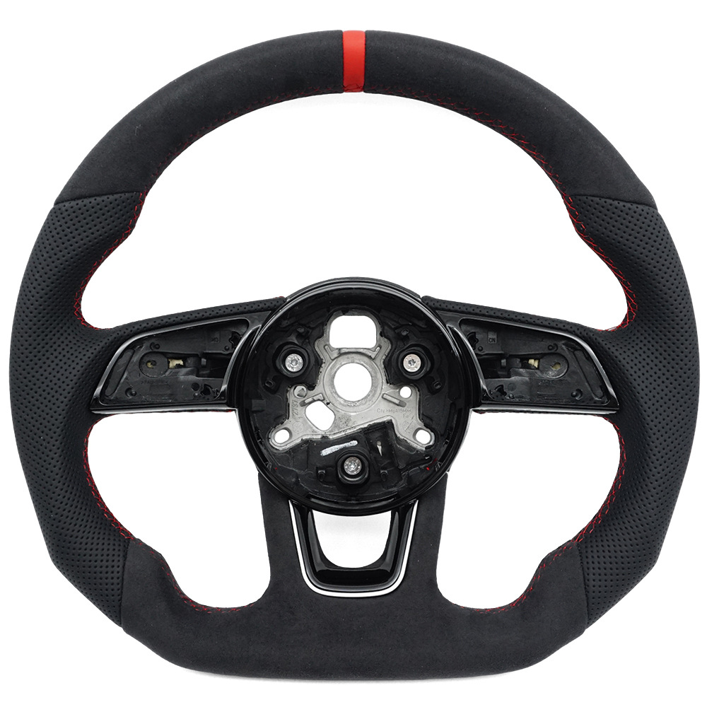 Suitable for Audi A4B9 S model, suede perforated with red stitching, red center mark steering wheel, sports style with framed base