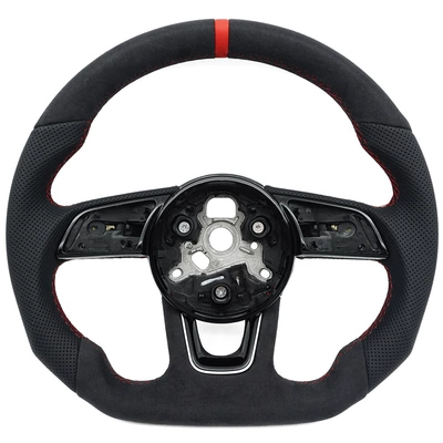 Suitable for Audi A4B9 S model, suede perforated with red stitching, red center mark steering wheel, sports style with framed base