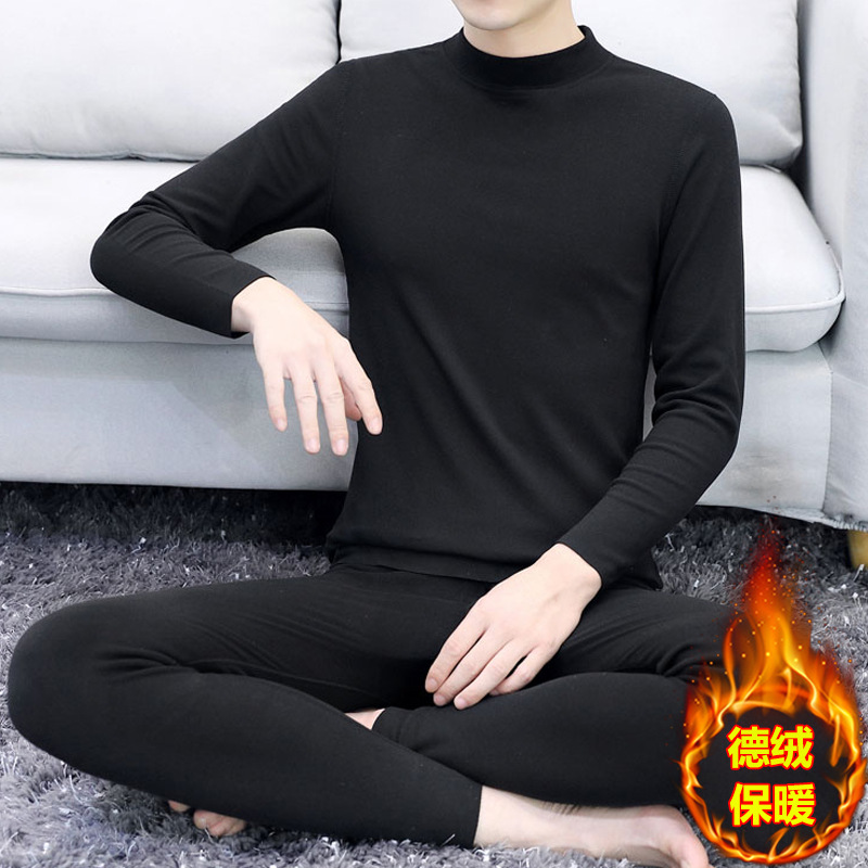 Half turtleneck german velvet suit black