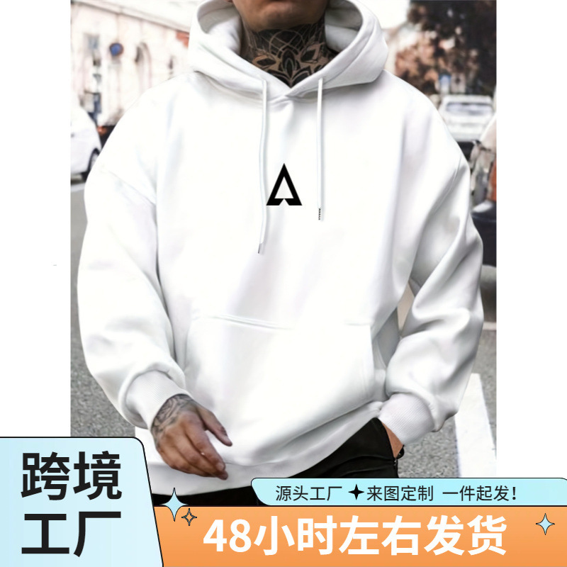 Men's casual geometric pattern with pocket hoodie-flannel knit sweatshirt, loose fit