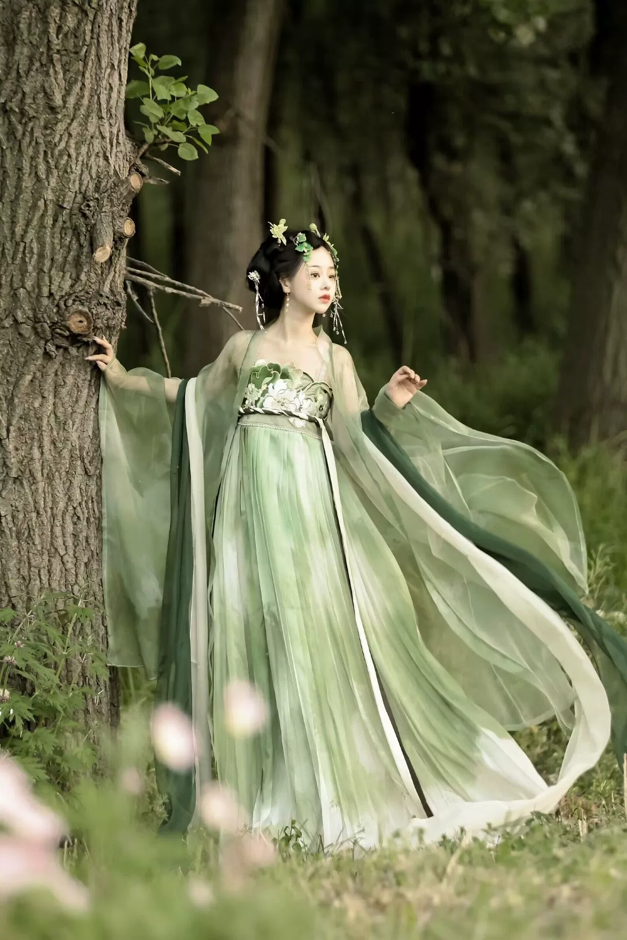 Оригинальная ханьская одежда девочка в сборке [Qing Yao] Тяжёлая рабочая вышитая основная юбка система тань длинный рукав рубашка супер бессмертный повседневный весна и лето