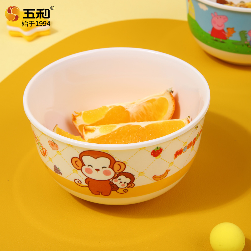 Wuhe tazón infantil de melamina de grado alimenticio anti-caída tarjeta de ventilación para bebés tazón de alimentos suplementarios tazón de arroz casero tazón de sopa
