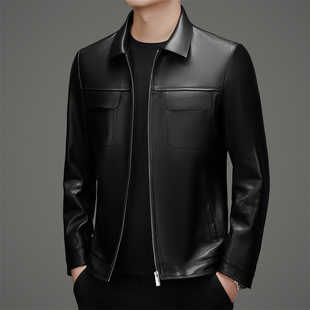 MJ7719 Spring and Autumn Lei Jun Haining Men's Sheepskin Genuine Leather Men's Lapel Slim-fit Casual Jacket