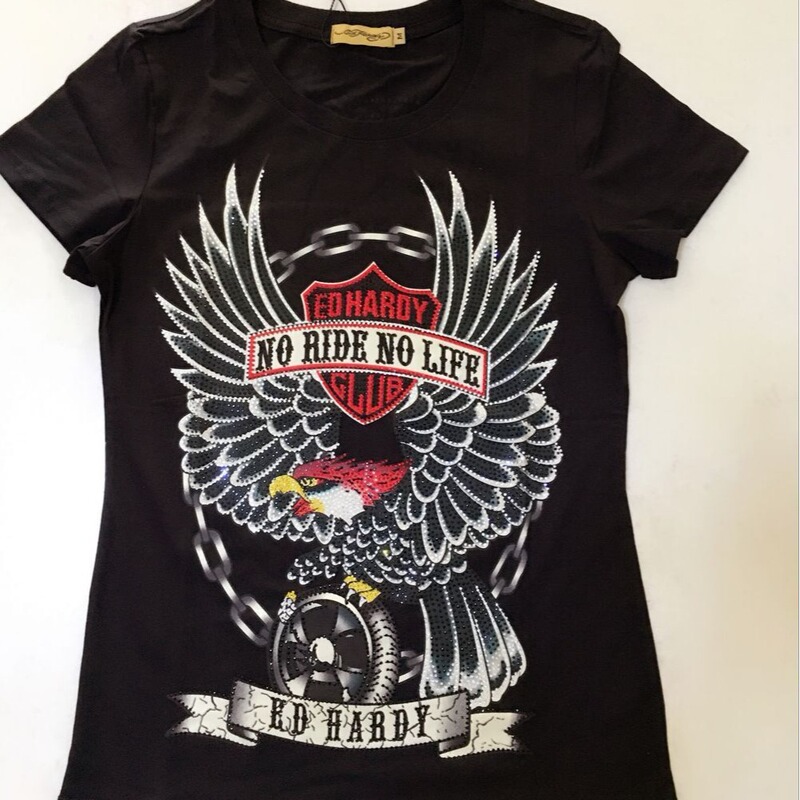 ED HARDY Women's Cotton Sweat-Absorbing Slim-Fit T-Shirt Women's Collarless regular Comfortable Breathable Pullover T-Shirt