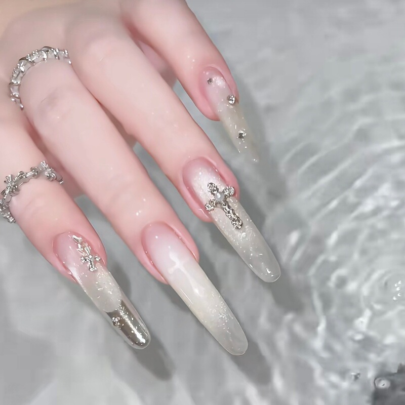 Dai Risen [Cross Ballet] Early Autumn High-End Handmade Wearable Nail Flashing Bulb Cat Eye Magic Mirror French Style