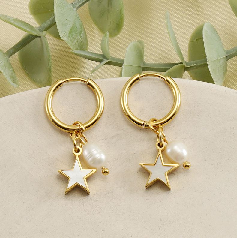 Dangling Earrings Classification 1 Pair Quantity Daily Occasion 1 Pair Fashion Star Plating 304 Stainless Steel Shell 18K Gold Plated Stainless Steel Earrings