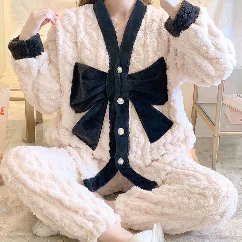 Estilo Chanel suave dulce arco cardigan felpa caliente Otoño e Invierno desgaste casero