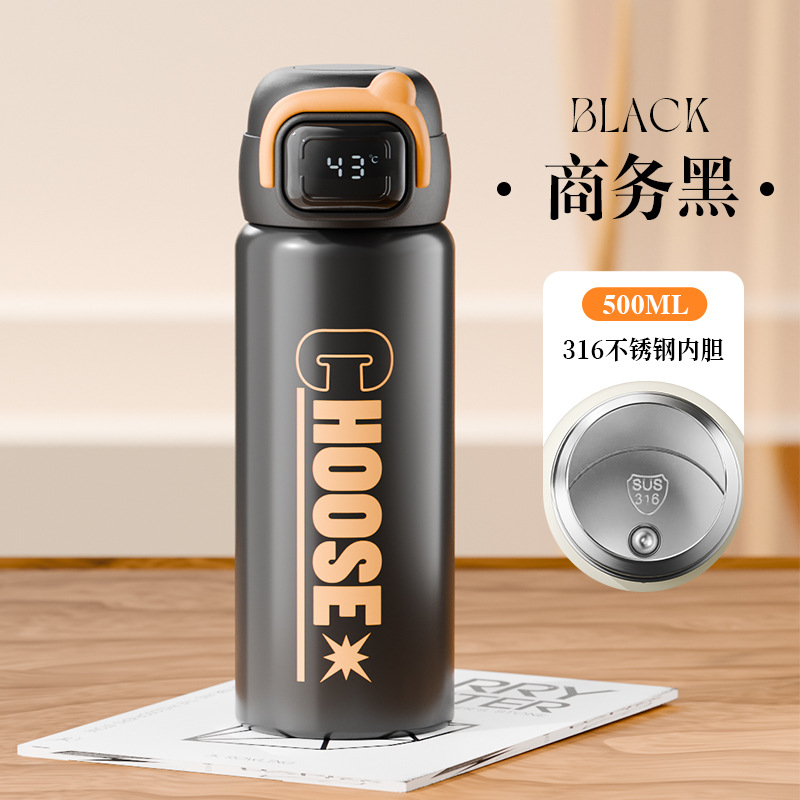 Vaso de rebote de doble bebida de letras simples 316 termo con pantalla digital de acero inoxidable Taza de agua para estudiantes Taza portátil al por mayor
