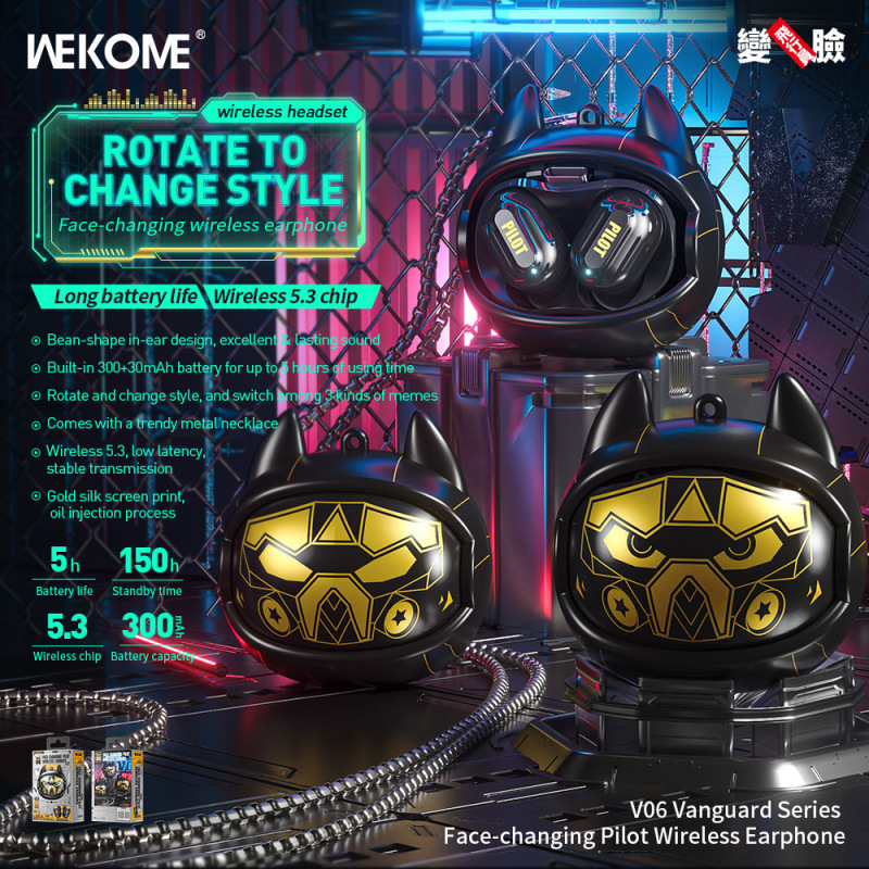 WEKOME クリエイティブ顔変更パイロット Bluetooth ヘッドセット 5.3 低遅延 e スポーツ ゲーム ワイヤレス ヘッドセット ネックレス V06|undefined