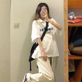 盐系穿搭运动服套装女夏季慵懒宽松polo短袖时尚两件套小个子学生