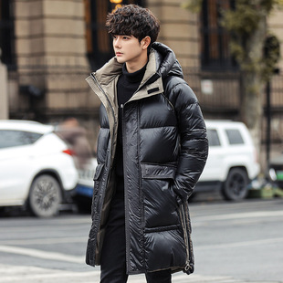 Bright Face Mid-length Down Jacket Men's 2021 Winter New Fashion Brand Flow Loose Hooded Student Coat Thickened