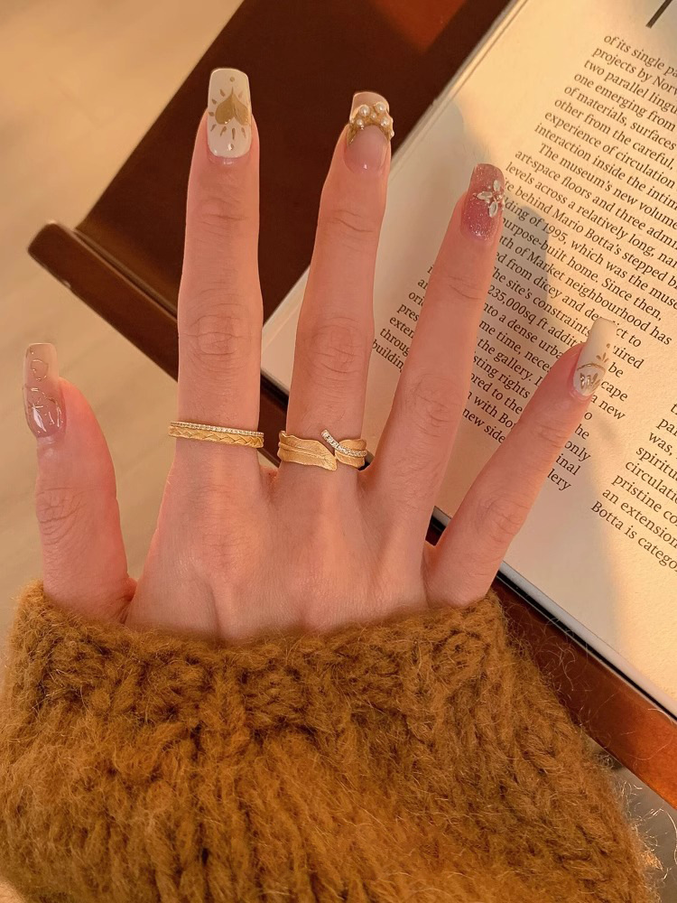 Vintage Gold Brushed Wheat Ear Leaf Ring In Sterling Silver 925_voghion.com