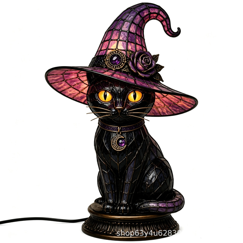 Cross-Border Hot-Selling Item Stained Glass Witch Hat Lamp Halloween Witch Hat Lamp Decoration