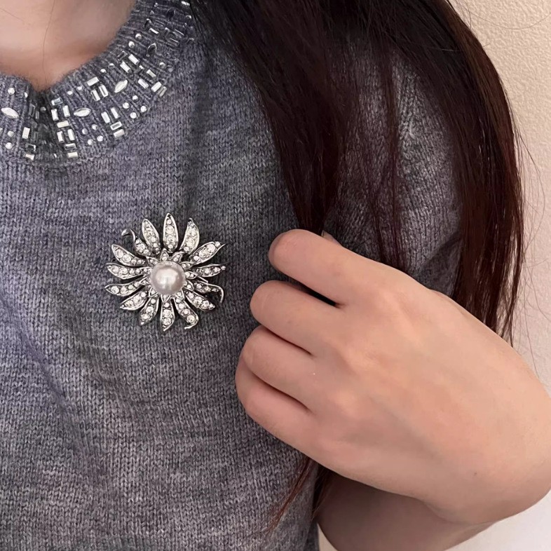 Sonnenblumen Brosche Mit Strass Und Perlen Europäischer Stil_voghion.com