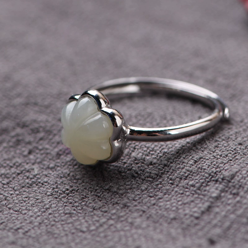 Retro fashionable adjustable nail decoration, ring jade, silver 925 sample, wholesale