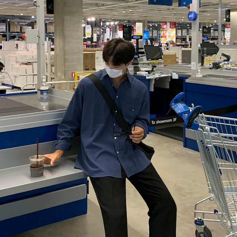 Осенняя рубашка MYQ, Мужская свободная Модная рубашка с длинными рукавами, весенне-осенняя выстиранная повседневная куртка в Корейском стиле